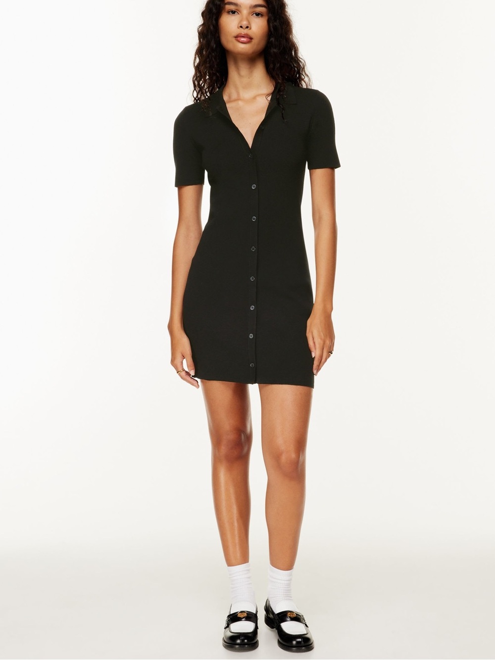 Aritzia Sunday Best | Cece Knit Button Front Mini Dress | Black | M